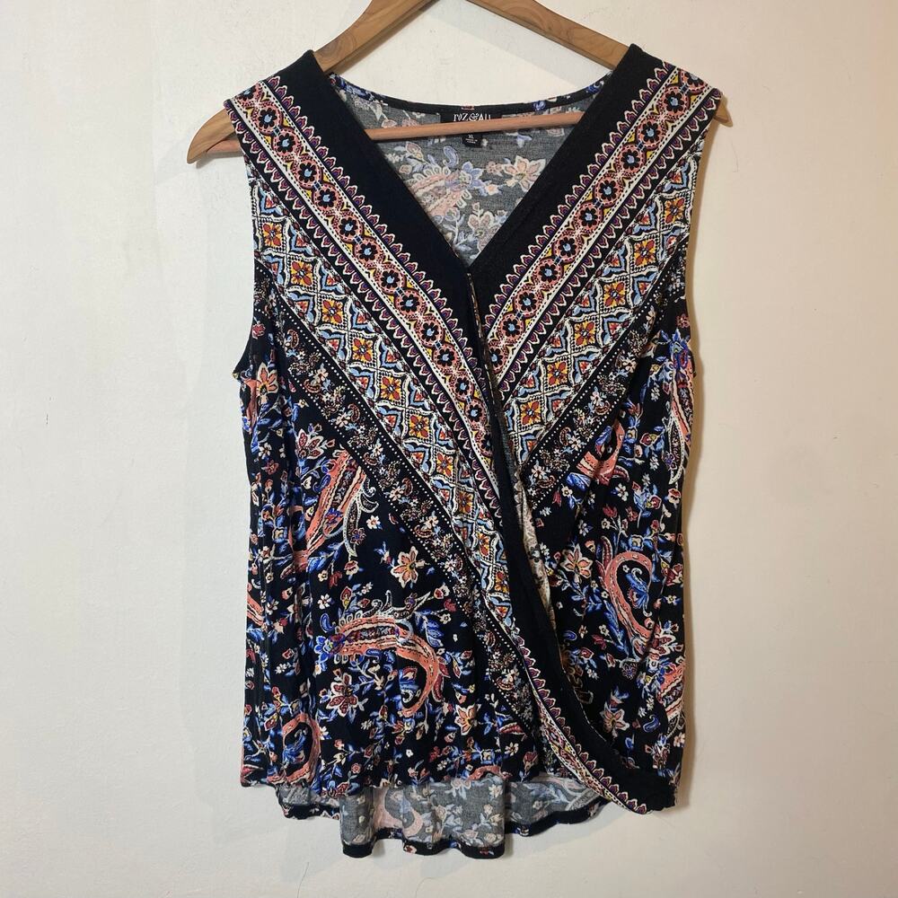 Boho‎ Paisley Faux Wrap Blouse Sleeveless Top Festival Hippie Chic Summer XL